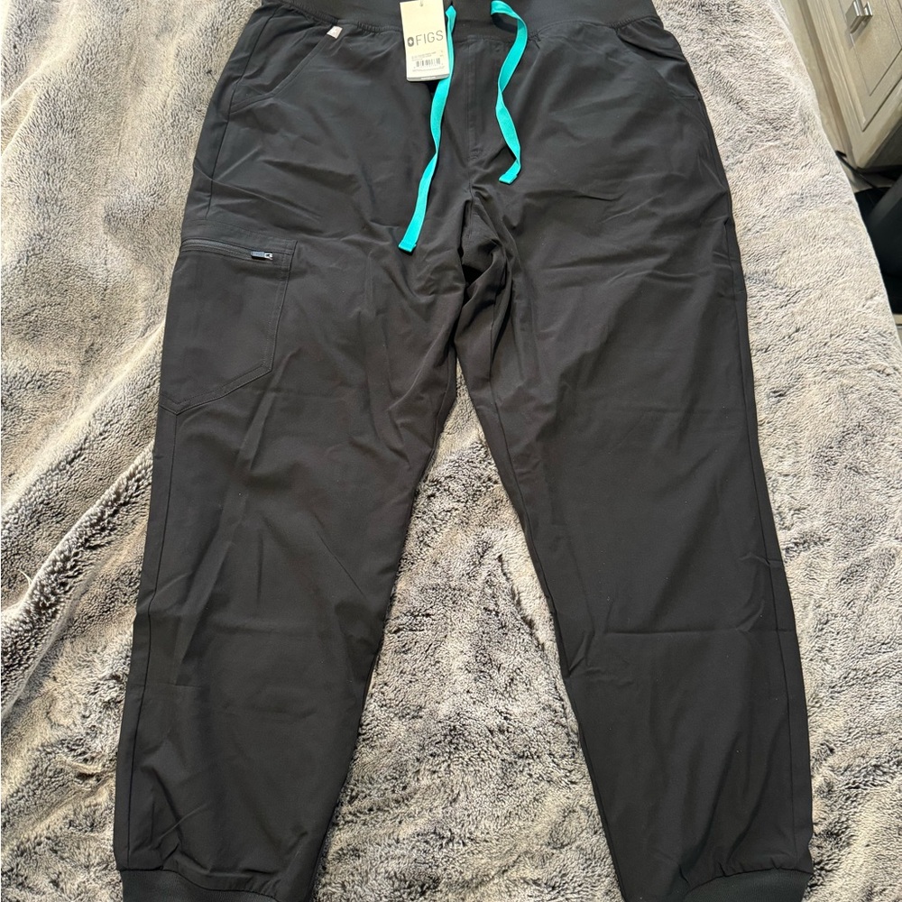 Figs Women’s Black Joggers with Teal Drawstring